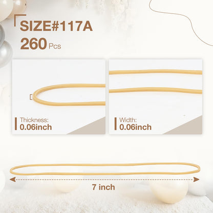 Nliyeisu Long Rubber Bands for Balloon Arch (260pcs) Size #117A Stretchy Elastic Ligas for DIY Wedding, Birthday & Shower Decorations - Large Elastic Bands for Office Supplies Trash Cans File Folders