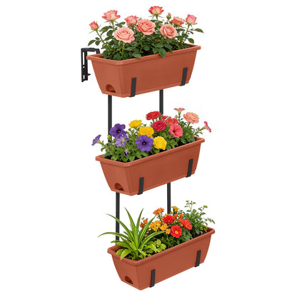 OYEAL Railing Planter Box Window Boxes Planters with Adjustable Brackets Balcony Fence Hanging Flower Planters for Patio, Deck, Porch Railing, Brick Red