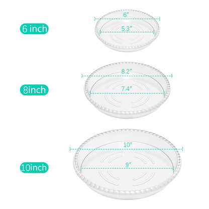 FUTED 6 Pack Clear Plant Saucer 6 8 10 inch, Durable Plastic Plant Trays for Indoor, Round Flower Plant Pot Saucer, Sturdy Plant Water Catcher Tray