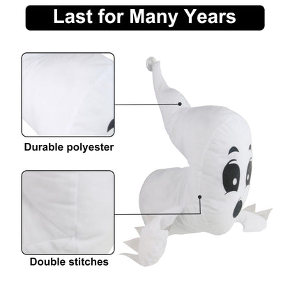 Window Crasher Ghosts - Halloween Stuffed Ghost Window Decorations - Quiet Display Wall Decoration Hanging Ghosts Outdoor Indoor - Cute Party Decor Window Broken Halloween White Flying Ghost 2Pcs