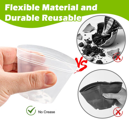 RooTrimmer 5 Pack Rectangular Window Sill Plant Pot Trays, 10 Pack 8 Cell Nursery Pot Trays with Clear Round Pots 80pcs