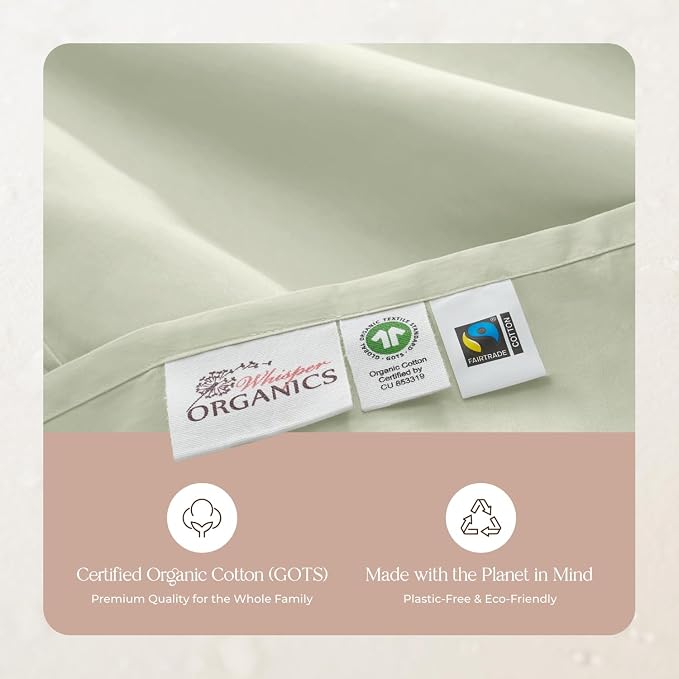100% Organic Cotton Duvet Cover Twin Size - Naturally Soft Lightweight & Cooling Duvet Cover Set with Decorative Shams - Premium GOTS Certified 300 Thread Count Sateen Weave (Pastel Green, Twin)