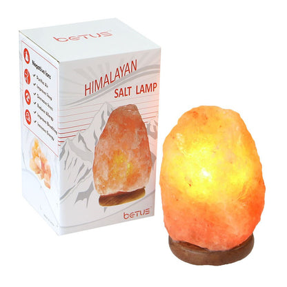 Betus [Natural Crystal Himalaya Salt Lamp Hand Carved on Wood Base with Dimmable Cord and Light Bulb - 6 to 7 Inches Height, 3 to 5 Pounds