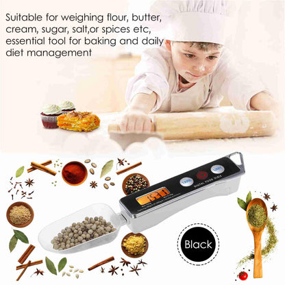Digital Spoon Scale Electronic Measuring Spoon Scale with LCD Display, Electronic Measuring Spoon Scale Food Tare Function Capacity 0.05g to 500g g Kitchen Food Weighing Spoon Scale (Black)