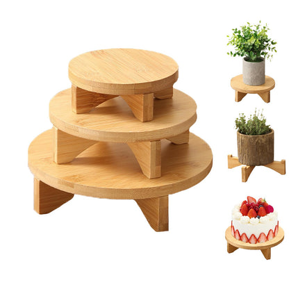 3-Piece Round Wooden Plant Stand Set - Indoor/Outdoor Modern Flower Pot Holder, Decorative Wood Riser for Plants, Small Planter Tray, Mini Wooden Stool Display Stand (Pot & Plant Not Included)