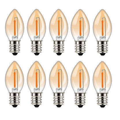 Tsunetani-C7 Edison 0.5W Equivalent to 5 Watt Incandescent LED Filament Mini Night Light Bulbs - E12 Candelabra Base 2200K Ultra Warm White for Home Decorate 50Lumens - 10Pack (Amber Glass)