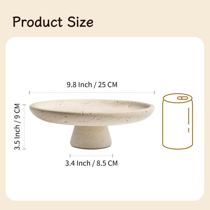 seicasaya 10 Inch Natural Travertine Fruit Bowl, Pedestal Stand Decorative Stone Bowl with Matte Finish for Table or Kitchen Countertop (Yellow Cave Stone)