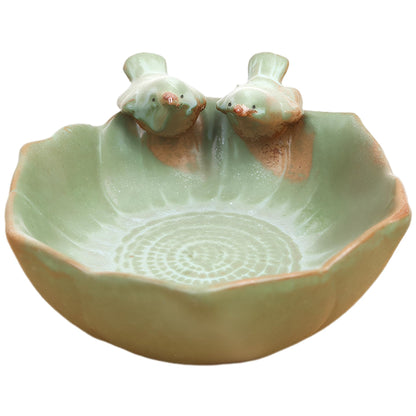 Uanqfegy Ceramic Round Hollow Planter with 2 Adorable Birds Succulent Planter – Suculentas Pot DIY Flower Planting Garden Pots for Home Indoor Outdoor Garden Decor