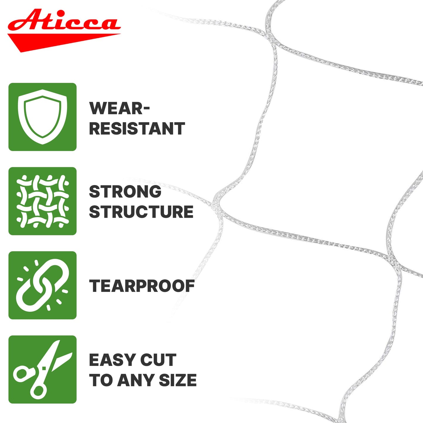 ATICCA Trellis Netting 5 x 750 ft Heavy Duty Polyester Plant Support Netting White - 6 Inch Garden Rope Trellis on Roll - Mesh Twine for Growing Vine Climbing Plants, Flowers, Peas, and Tomatoes.