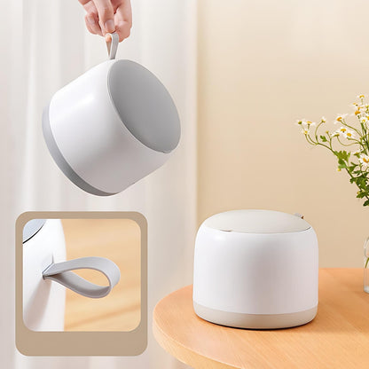 AIWE7D Small Desk mini Trash can Desktop Tiny Garbage can Office Waste Basket with lid with Bracket Home Office Bedroom Living Room Kitchen Garbage Sundries, Includes 90 Trash Bags(Beige-White)