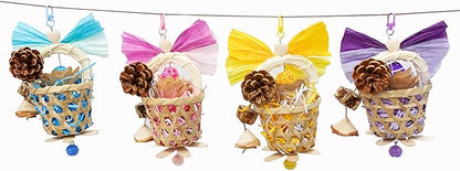 Bird Toys Foraging Shredder Hanging Toys Rope Perch with Bell Parakeet Toy Parrot Swing Climbing Standing Toys Bird Cage Accessories for Conure Cockatiel Budgies Lovebird, Purple
