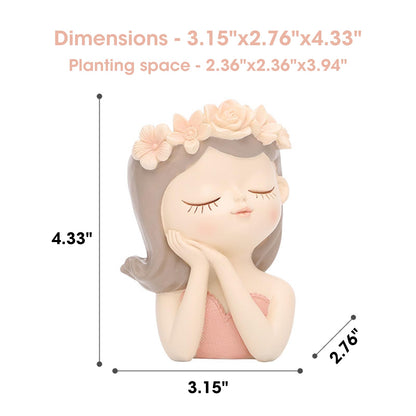 Cute Angel Face Succulent Planter Pot with Drainage Hole, Large Girl Face Resin Flower Pot for Indoor&Outdoor, 4.33 inch Tall Lady Head Planter, Unique Garden Home Decor Gift for Plant Lovers - Pink
