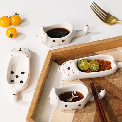 2 Pcs Cute Cats Shape Soy Sauce Dish,Cartoon Cat Small Ceramic Bowls Mini Animal Cat Plates Dipping Sauce Bowls Ceramic Sauce Dishes For Seasoning Soy Sauce Vinegar Snack Appetizers Kitchen Tableware