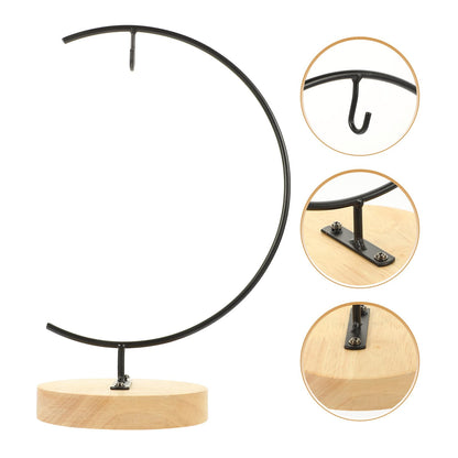 EXAOMBLE Micro Landscape Hanging Glass Globe Stand with Wooden Base, Iron Terrarium Display Holder for Air Plants and Small Plant Pots, Decorative Hanging Ornament Rack for Home Décor