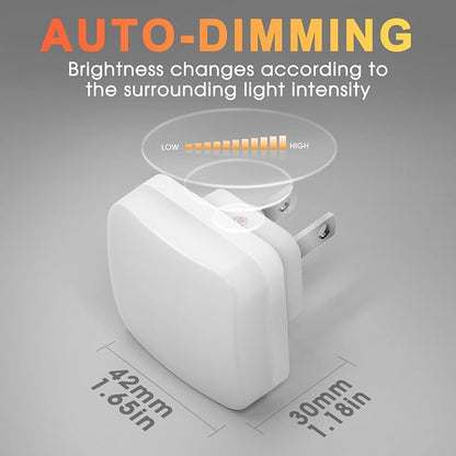 Amber Night Lights Plug into Wall, Nightlights With Light Sensor Dusk to Dawn, 0.3W Square Plug in Night Light for Kids, Amber Night Light for Bathroom Bedroom Kitchen, 2 Pack LED Night Lights