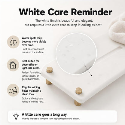 Razborci Water Absorbing Stone Sink Caddy Kitchen Sink Organizer Tray, Diatomite Bathroom Counter Tray, Gold Faucet Drying Mat Coaster Soap Dish Rack Riser Dispenser Sponge Holder, White 10" x 4"