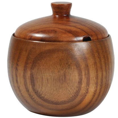Zerodeko Wooden Seasoning Box with Lid and Spoon Solid Wood Condiment Pot Kitchen Seasoning Holder for Salt Sugar Spices 3.54X3.54X2.51In