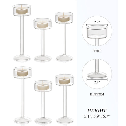 Willceka Tealight Candle Holder, Glass Candle Holder, Clear Wedding Hurricane Tall Elegant Ideal for Dining Party Home Decor Party Table Settings Gifts, 6 Pcs