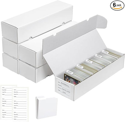 QINGUANG Trading Card Storage Box | 6 Pack • 1100 Count Bulk Card Storage Box | with Dividers | White Corrugated Cardboard Sport Card Organizer for Basketball Card/MTG/TCG/Magic Collection
