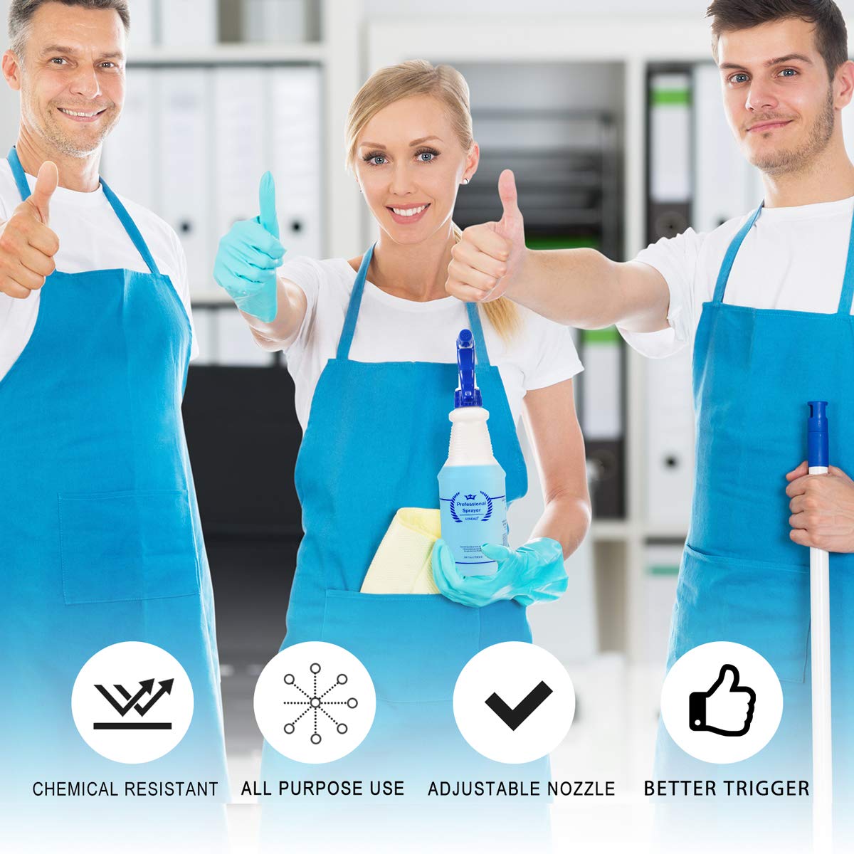 Uineko Plastic Spray Bottle (3 Pack, 32 Oz, 3 Colors) Heavy Duty All-Purpose Empty Spraying Bottles Leak Proof Commercial Mist Water Bottle for Cleaning Solutions Plants Pet with Adjustable Nozzle