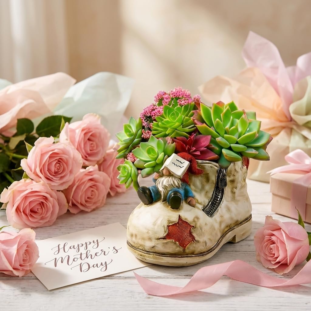 DDLUZQual Cute Planter Pot Suitable for Indoor and Outdoor, Small gnome Resin Succulent Plant Flower pots, Decorative Fun Flower pots with Drainage Holes, Ideal Home and Garden Decoration Gifts