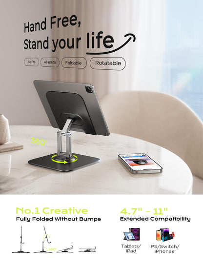 LISEN for iPad Stand Holder Adjustable Tablet Stand for Desk, 2026 Kids for iPad Accessories Rotating Display Stand PC Office Accessories for Desk Women Gifts Kindle Tablet PS Switch iPhone 11"-4.7"