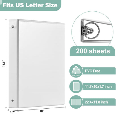 SUIN 1-Inch 3-Ring-Binder, Customizable Clear View Cover, for US Letter Size 8-1/2 x 11'', Perfect for Office/School (White - 2 Packs)