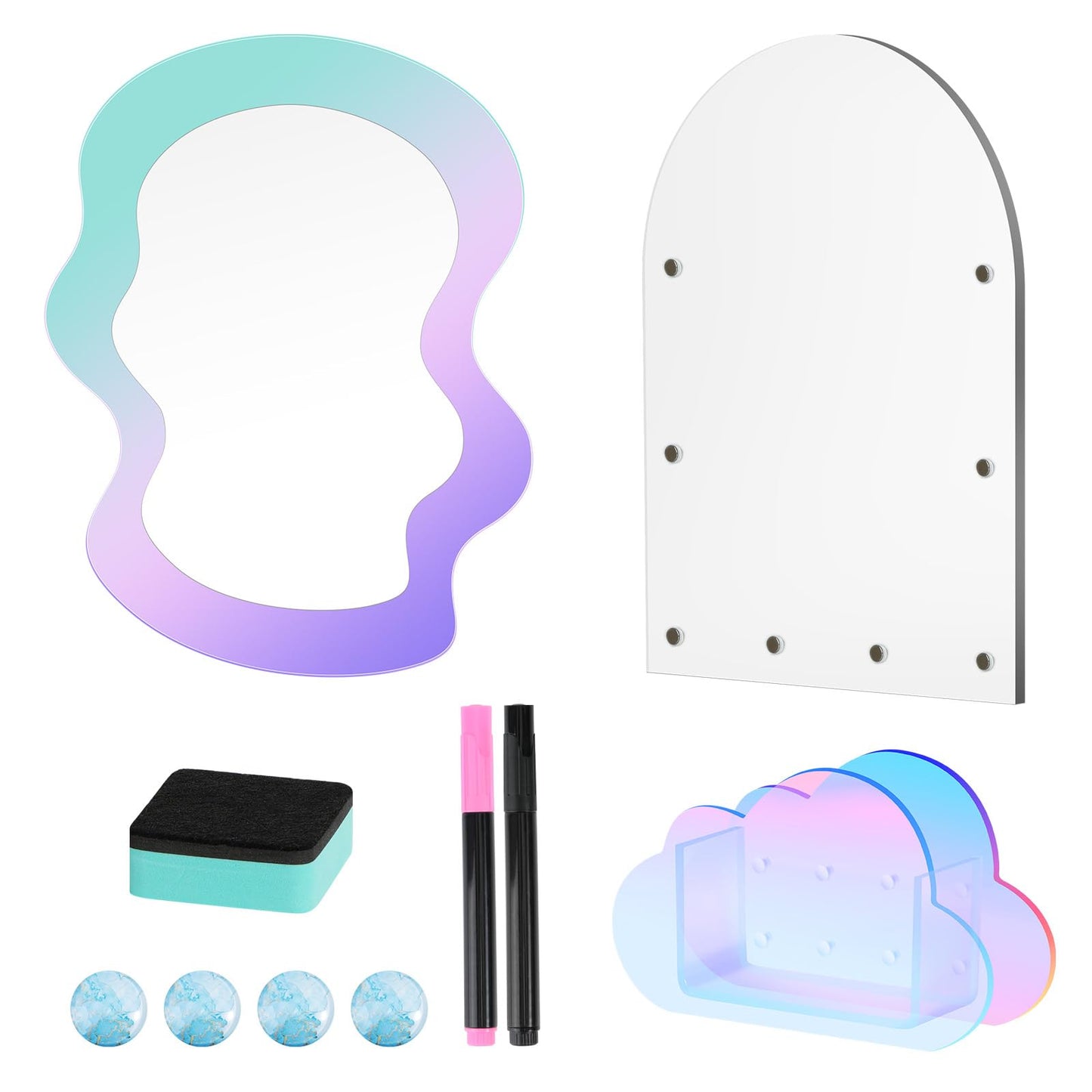 MoKo Locker Accessories Set, 5 in 1 Back to School Supplies College Essentials Includes Magnetic Acrylic Board, Locker Mirror, Markers Holder,Marker Pens and Locker Magnets