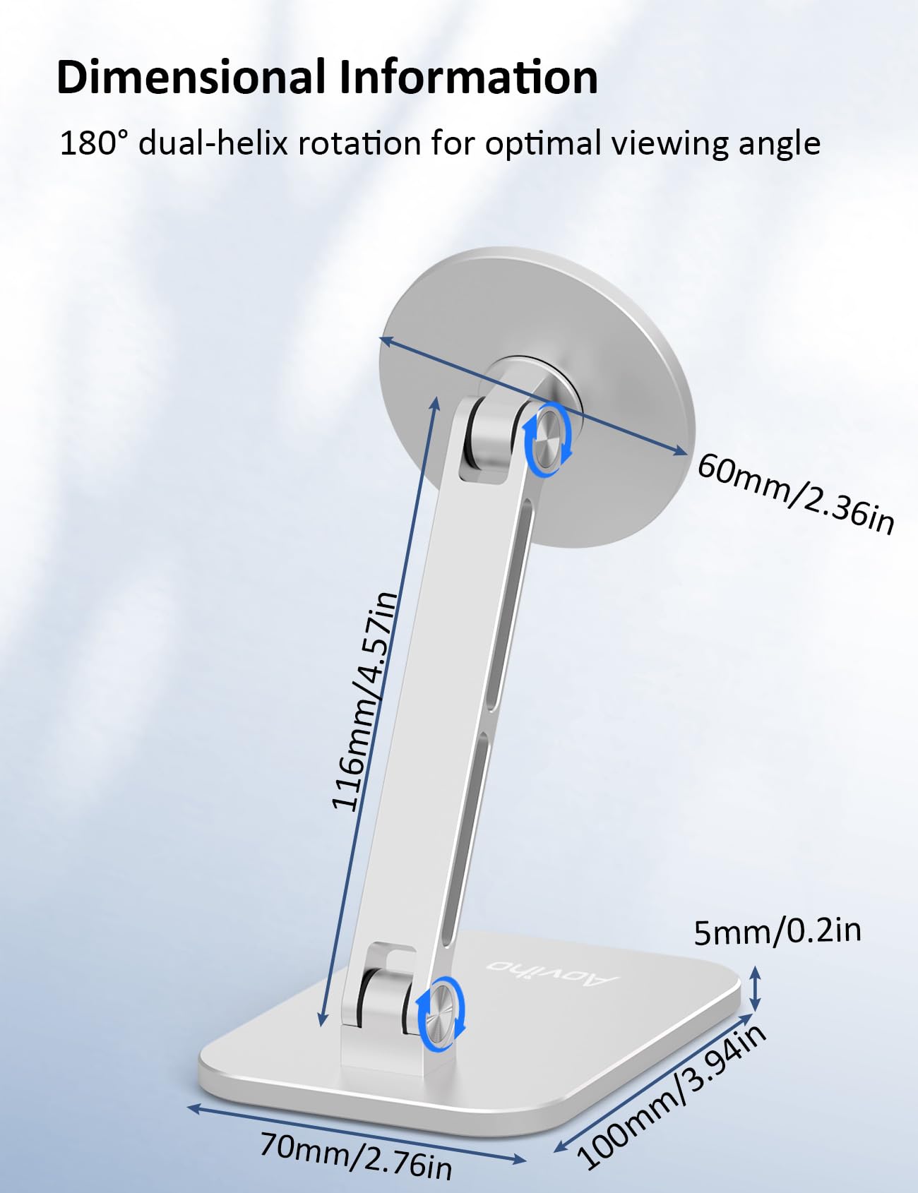 Aoviho Magnetic Phone Stand for MagSafe Adjustable - Aluminum Portable Phone Holder for Desk with 360° Rotating Head Compatible with iPhone 16/15/14/13/12 Pro Max and Magnetic Phone Case, Silver