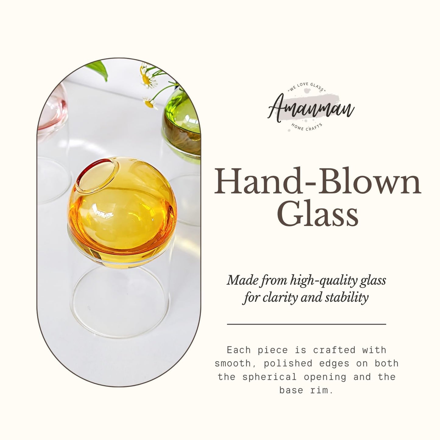 3-Pack Desktop Glass Planter Hydroponics Vase & Plant Propagation Station with Removable Stand | Colorful Glass Vase Set - Green, Pink, Amber