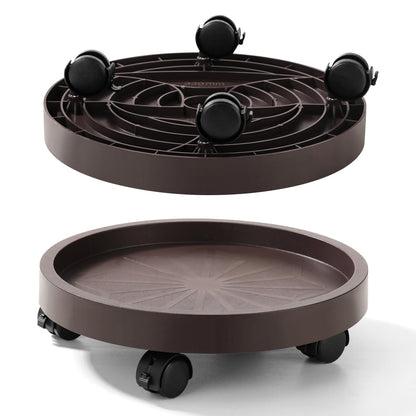 Maxurry 2Pack Plant Caddy with Wheels Plastic Round Plant Dolly Lockable Caster Wheels Holder For Planter Potter Display Stand Inoor Outdoor Using Decoration(Brown)