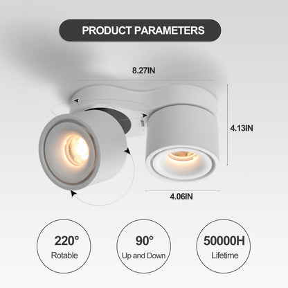 HITOO Ceiling Spot Lights Indoor, Ceiling Accent Lights 3000-6000K Selectable, 20W Dual Head LED Spot Lights, CRI 98, 220° Directional, White Ceiling Spotlight for Kitchen, Plant, Living Room