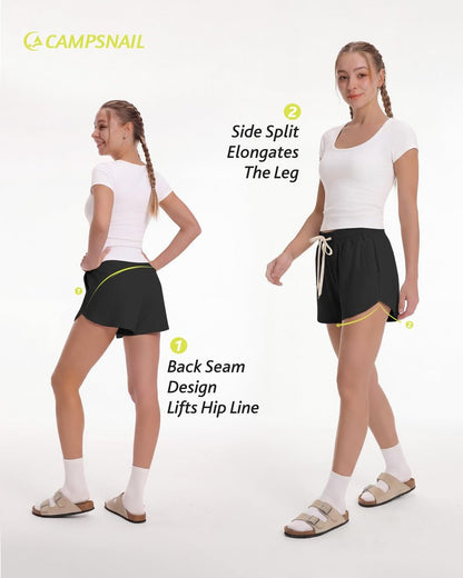 CAMPSNAIL Athletic Shorts for Women - Workout Casual High Waisted Black Sweat Shorts Comfy for Running Gym Lounge Summer