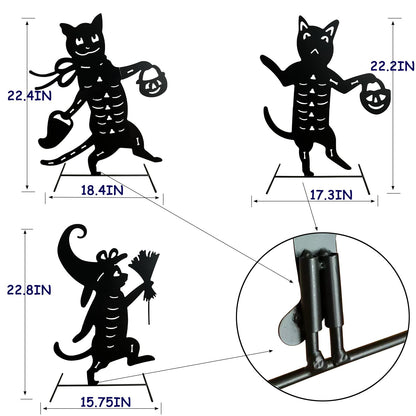 Yhthoha Metal Halloween Black Cat Garden Stakes Decorative, 3 Pack Scary Cat Halloween Yard Stakes Black Cat Silhouette for Home Yard Indoor and Outdoor Halloween Decorations.(Big)
