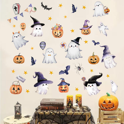 Halloween Wall Decals Cute Ghost Pumpkin Wall Stickers Halloween Party Decorations Peel and Stick Removable Vinyl Wall Art for Bedroom