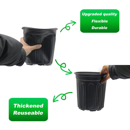Hemikaki 100-Pack 1 Gallon Nursery Pots, Thickened Pots for Plants with Drainage Holes, Large Plastic Flower Pots for Seedlings, Succulents, Transplanting, Come with 100pcs Plant Labels