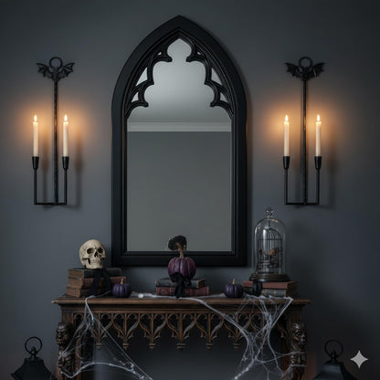 Wall Sconce Candle Holder Metal Hanging Wall Decorations Gothic Bat Wall Light Candle Holder for Home,Living Room, Bathroom, Dining Room, Set of 2（Black