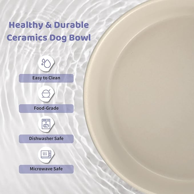 SPUNKYJUNKY Ceramics Raised Bowls with Wooden Stand - Elevated Dog Food and Water Bowl (Double 28.7OZ, Grey)