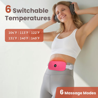NOWWISH Heating Pad for Period Cramps Pain Relief, Portable Electric Cordless Menstrual Heating Pad Rechargeable with 6 Heat Levels and 6 Massage Modes, Christmas Gifts for Women Teen Girls, Pink