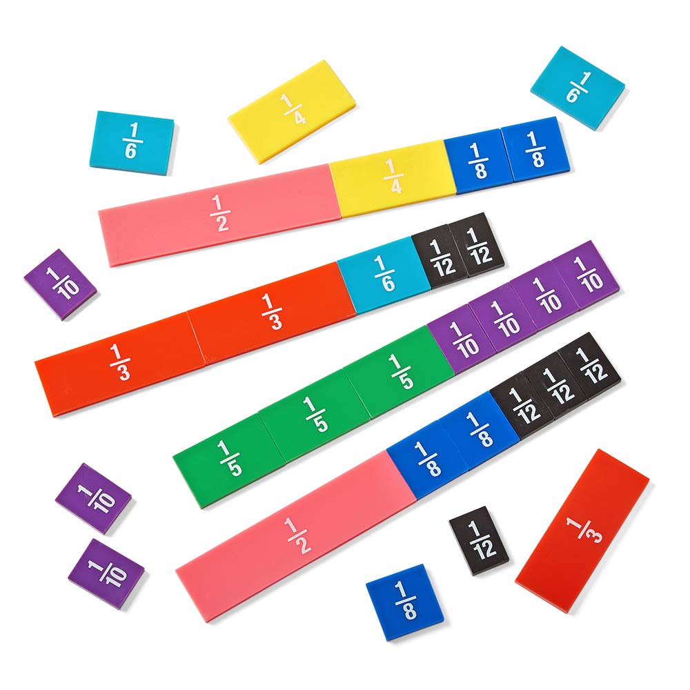 Hand2Mind Plastic Double-Sided Decimal Tiles & Rainbow Fraction Tower Cubes, Montessori Math Materials, Unit Fraction Cubes (Set of 51)