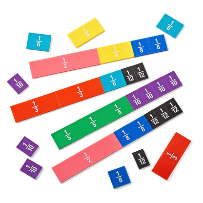 Hand2Mind Plastic Double-Sided Decimal Tiles & Rainbow Fraction Tower Cubes, Montessori Math Materials, Unit Fraction Cubes (Set of 51)