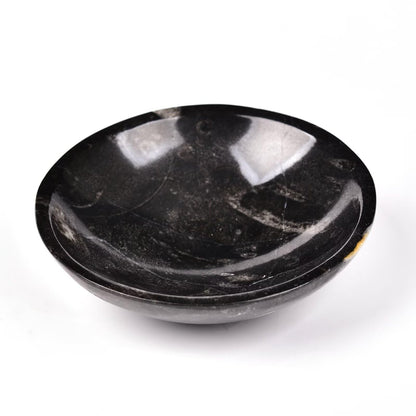 AMOYSTONE Natural Orthoceras Fossil Stone Bowl Round Shaped 4" Rock Bowl
