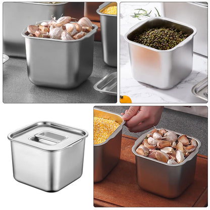 NUOBESTY Stainless Steel Condiment Pot with Lid Seasoning Jar for Kitchen Spice Container Silver Countertop Container for Sugar Salt and Sauce 4.72 X 4.72 X 3.93 in