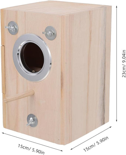 POPETPOP Parakeet Nesting Box, Wooden Bird Breeding Box for Cage, Parrots Mating House with Divided Interior for Cockatiel Finch Lovebirds Conure - Bird Cage Accessories