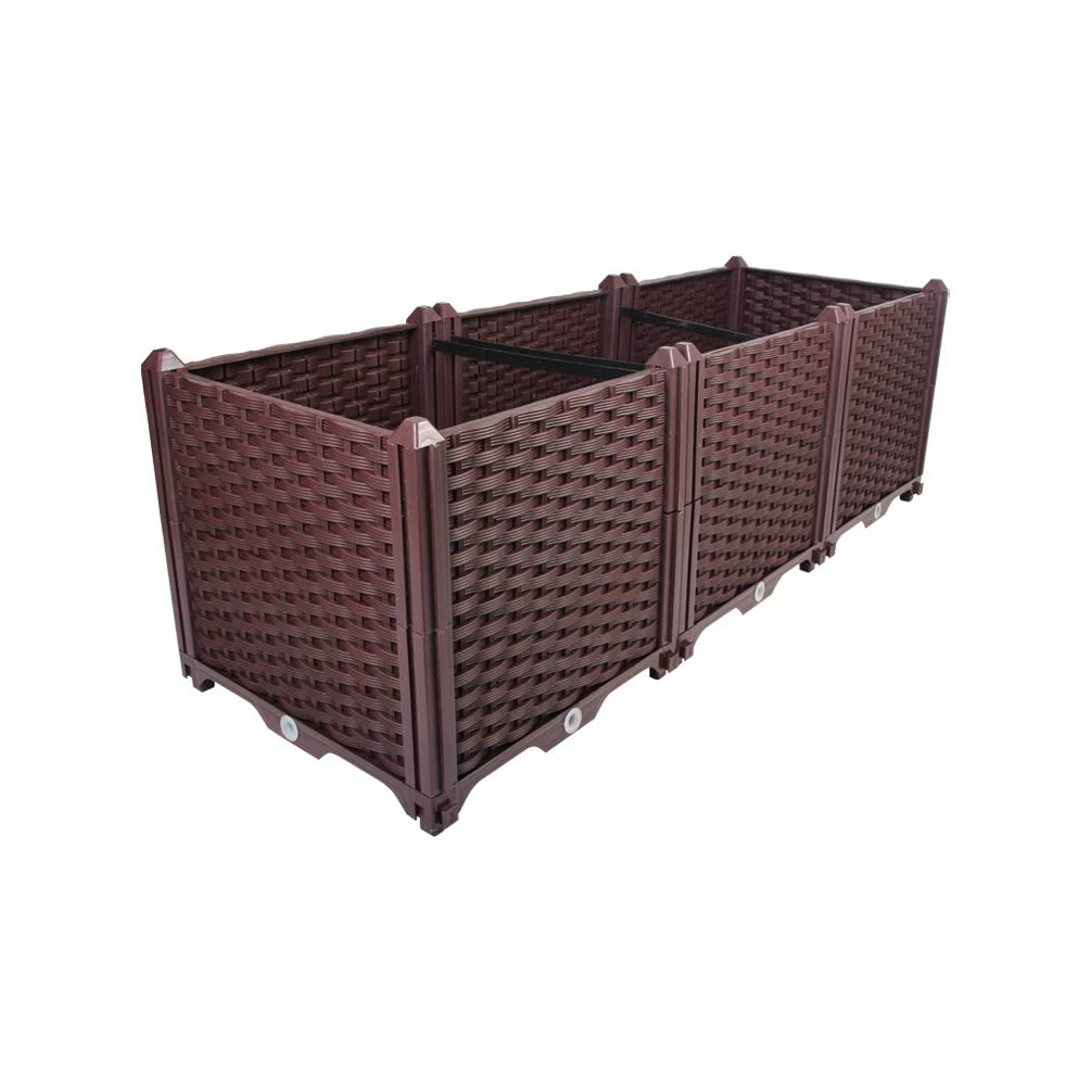 BAOYOUNI Rectangular Raised Garden Bed Kit Indoor Outdoor Plastic Planter Grow Box for Fresh Vegetables, Herbs, Flowers & Succulents, Brown, 46.06'' x 15.35'' x 14.96''