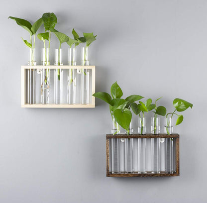 PACDONA 5 Tube Wooden Plant Propagation Station, Tabletop Glass Terrarium Holder for Cuttings Hydroponics, Home Office Desk Decor Gift for Women Mom Plant Lovers, Brown