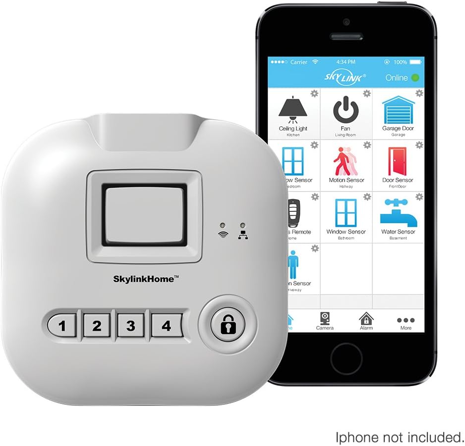 SKYLINK SK-250 Deluxe Connected Wireless Security Alarm Automation System with Camera Compatible with iOS, Android, Echo Alexa, Google Home and IFTTT and No Monthly Fees, 1 Count (Pack of 1), White