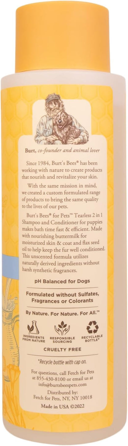 Burt’s Bees for Pets Tear Free Puppy Shampoo & Conditioner with Buttermilk, 2 in 1 Gentle Dog Shampoo for Puppies, Cleans and Conditions Sensitive Skin, 16 Fl Oz - 2 Pack