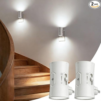 fesnne Night Light, LED Night Lights Plug into Wall, [2 Pack] White 0-100LM Adjustable Brightness Light Sensor Plug in Night Light for Hallway, Bathroom,Adult