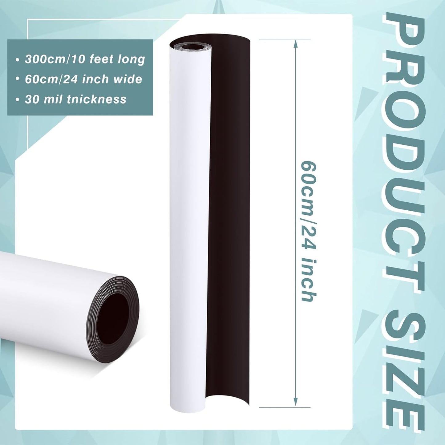 Amylove Blank White Surface Magnet Sheets 24 Inch x 10 Feet, 30 Mil Magnetic Roll Printable Flexible Vinyl Blank Magnetic Sign Sheet Safe for Vehicles DIY Craft Project